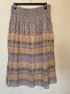J. Jill Cotton Lightweight Boho Festival Flowy Lightweight Smocked Waist Skirt L